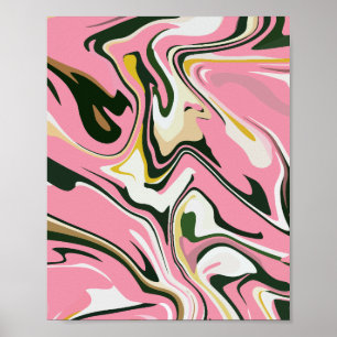 Abstracte wervelende kunst met roze, wit en zwart poster