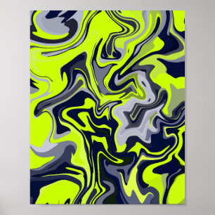 Abstracte werveling van groen, grijs en zwart poster