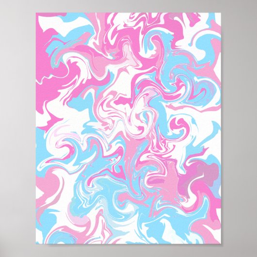 Abstracte werveling van roze, blauwe en witte kleu poster (Voorkant)