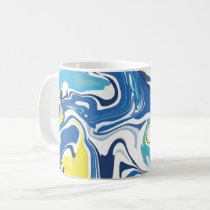 Abstracte wervelingen in blauw, geel en wit koffiemok