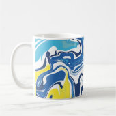 Abstracte wervelingen in blauw, geel en wit koffiemok (Links)