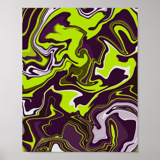 Abstracte wervelingen in limoengroen, bruin en wit poster (Voorkant)