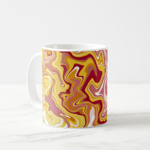 Abstracte wervelingen in rood, geel, roze en wit koffiemok