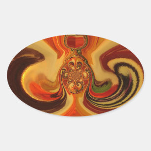 Abstracte wervelingen met Teardrop Center Art Prin Ovale Sticker