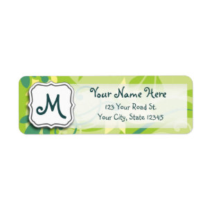 Abstracte wervelkolom Floral Lime Green met monogr Etiket