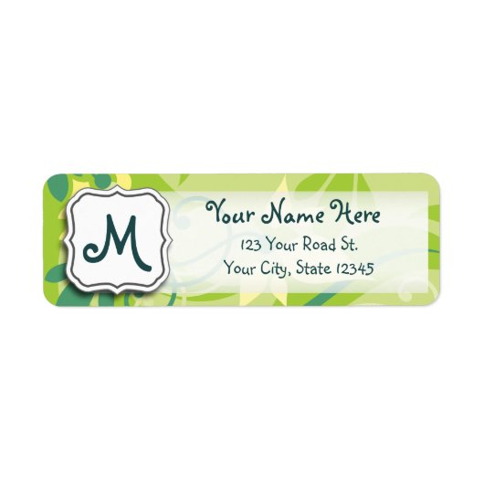 Abstracte wervelkolom Floral Lime Green met monogr Etiket (Voorkant)