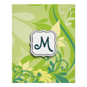 Abstracte wervelkolom Floral Lime Green met monogr Poster