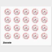 Abstracte wervelkolom Floral roze met monogram Ronde Sticker (Vel)