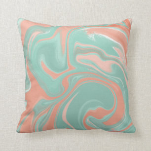 Abstracte wervelkunst in blauwgroen koraalwater kussen