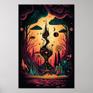 Abstracte Wervelposter Retro Psychedelisch 3 Poster