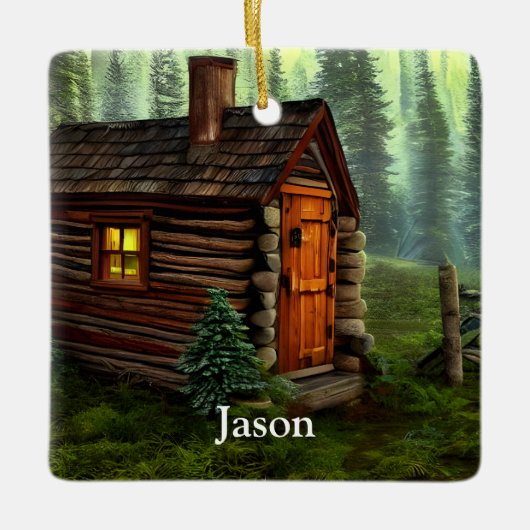 Abstracte Whimsical Little Hunting Cabin Keramisch Ornament (Voorkant)