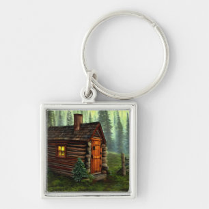 Abstracte Whimsical Little Hunting Cabin Sleutelhanger