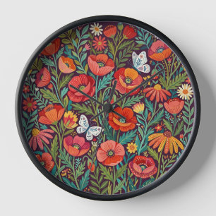 Abstracte Whimsical Papavers Vlinders Kunst Klokke