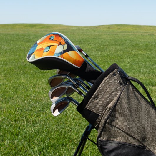 Abstracte Whiskers: Oranje kat Golfheadcover (Insitu)