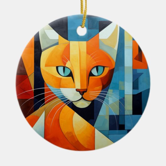 Abstracte Whiskers: Oranje kat Keramisch Ornament (Voorkant)