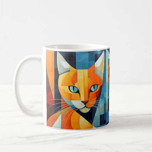 Abstracte Whiskers: Oranje kat Koffiemok (Links)