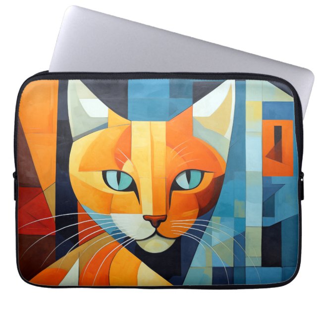 Abstracte Whiskers: Oranje kat Laptop Sleeve (Voorkant)