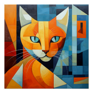 Abstracte Whiskers: Oranje kat Perfect Poster