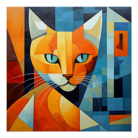Abstracte Whiskers: Oranje kat Perfect Poster (Voorkant)