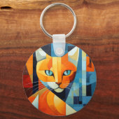 Abstracte Whiskers: Oranje kat Sleutelhanger (Achterkant)