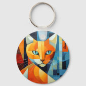 Abstracte Whiskers: Oranje kat Sleutelhanger (Achterkant)