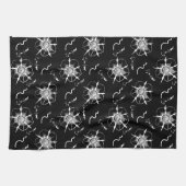 Abstracte White Line Art Flowers op zwart Theedoek (Horizontaal)