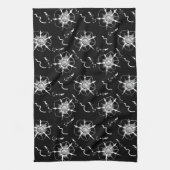 Abstracte White Line Art Flowers op zwart Theedoek (Verticaal)