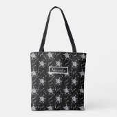 Abstracte White Line Art Flowers op zwart Tote Bag (Achterkant)