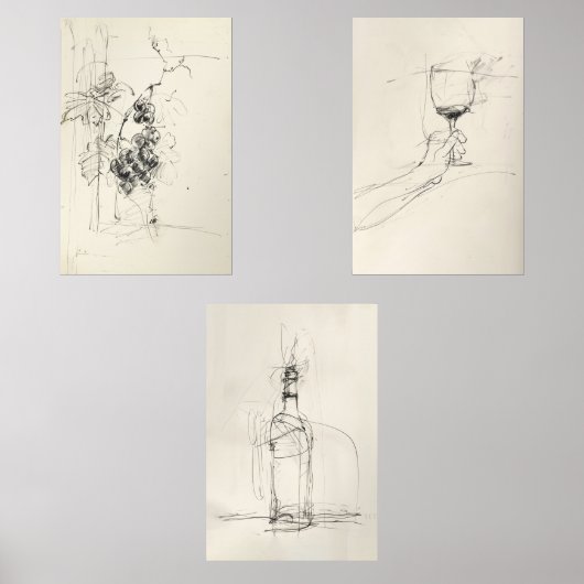 Abstracte wijntriptiek - muurkunst sets (Voorkant)