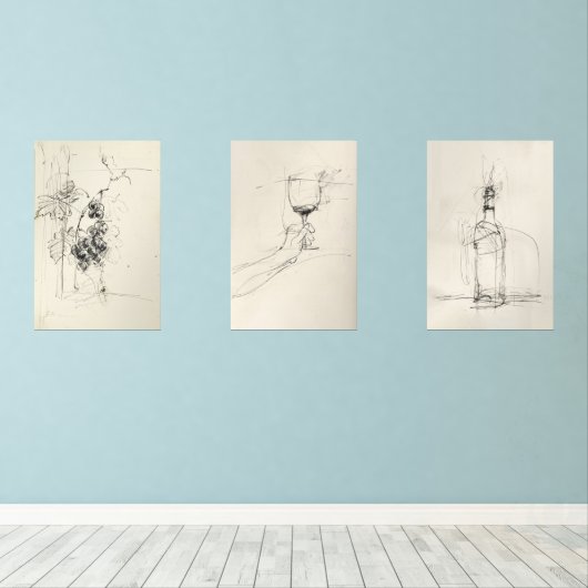 Abstracte wijntriptiek - muurkunst sets (Houten vloer)