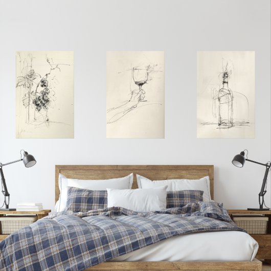 Abstracte wijntriptiek - muurkunst sets (Slaapkamer)