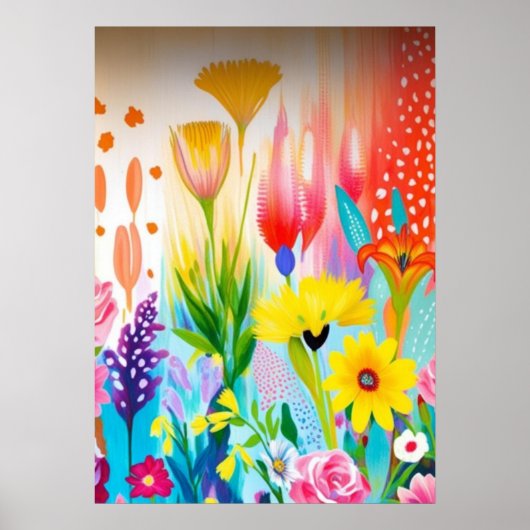Abstracte Wilde Bloemenweide Poster (Voorkant)