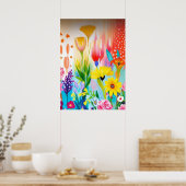 Abstracte Wilde Bloemenweide Poster (Keuken)