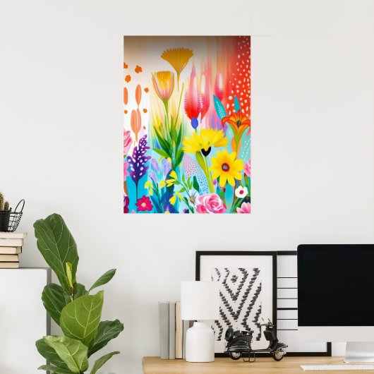 Abstracte wilde bloemweide poster (Thuiskantoor)