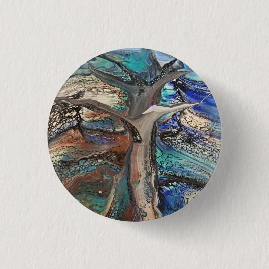 Abstracte wilde boom blues en groenen ronde button 3,2 cm (Voorkant)