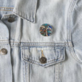Abstracte wilde boom blues en groenen ronde button 3,2 cm (In situ)