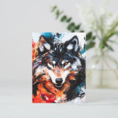 Abstracte Wilde Geest Wolf Aankondigingskaart (Staand voorkant)
