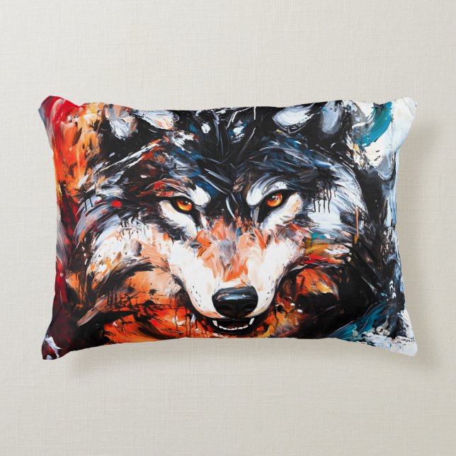 Abstracte Wilde Geest Wolf Accent Kussen (Voorkant)