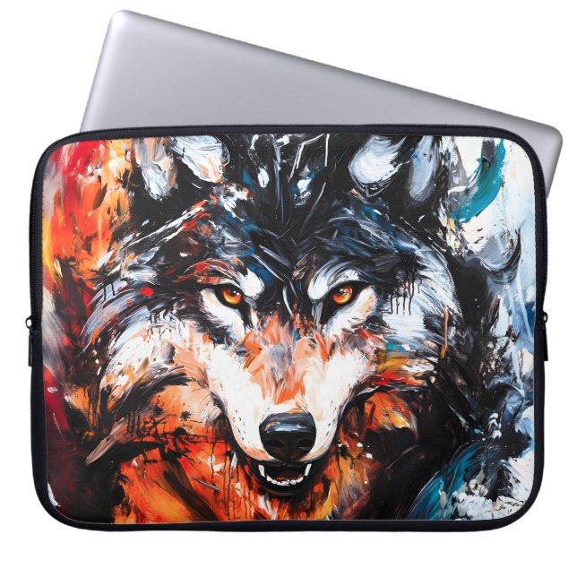 Abstracte Wilde Geest Wolf Laptop Sleeve (Voorkant)