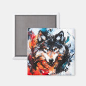 Abstracte Wilde Geest Wolf Magneet (Voorkant / Achterkant)