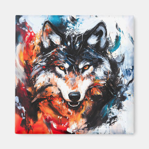 Abstracte Wilde Geest Wolf Magneet