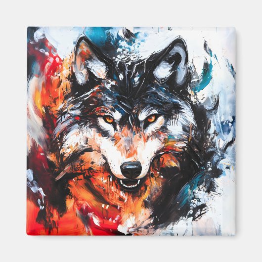 Abstracte Wilde Geest Wolf Magneet (Voorkant)