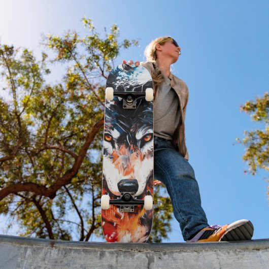 Abstracte Wilde Geest Wolf Persoonlijk Skateboard (Buiten 1)