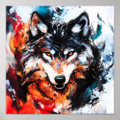 Abstracte Wilde Geest Wolf Poster (Voorkant)