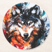 Abstracte Wilde Geest Wolf Ronde Kartonnen Onderzetter (Voorkant)