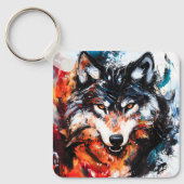 Abstracte Wilde Geest Wolf Sleutelhanger (Voorkant)