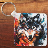 Abstracte Wilde Geest Wolf Sleutelhanger (Voorkant)