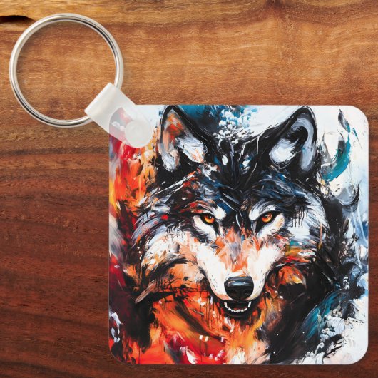 Abstracte Wilde Geest Wolf Sleutelhanger (Voorkant)