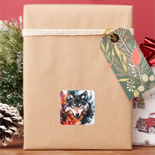 Abstracte Wilde Geest Wolf Vierkante Sticker (Feestdagen)