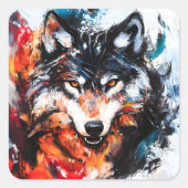 Abstracte Wilde Geest Wolf Vierkante Sticker (Voorkant)
